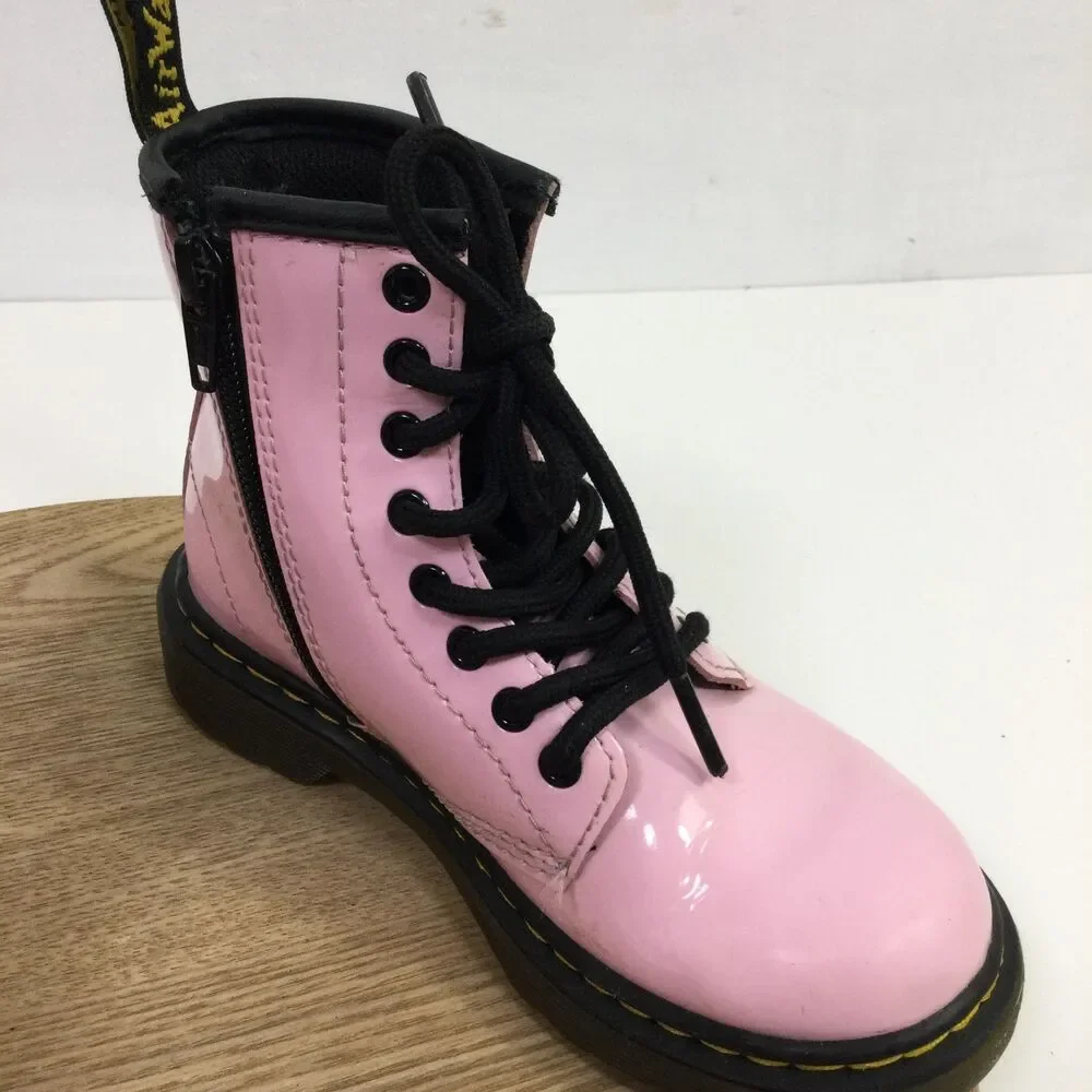 Dr Martens AirWair Girls 1460 Patent Leather Lace Up Boots Light Pink Size 12